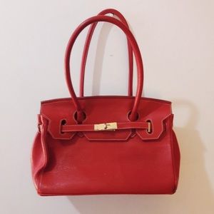 Red Handbag Tote genuine leather bag